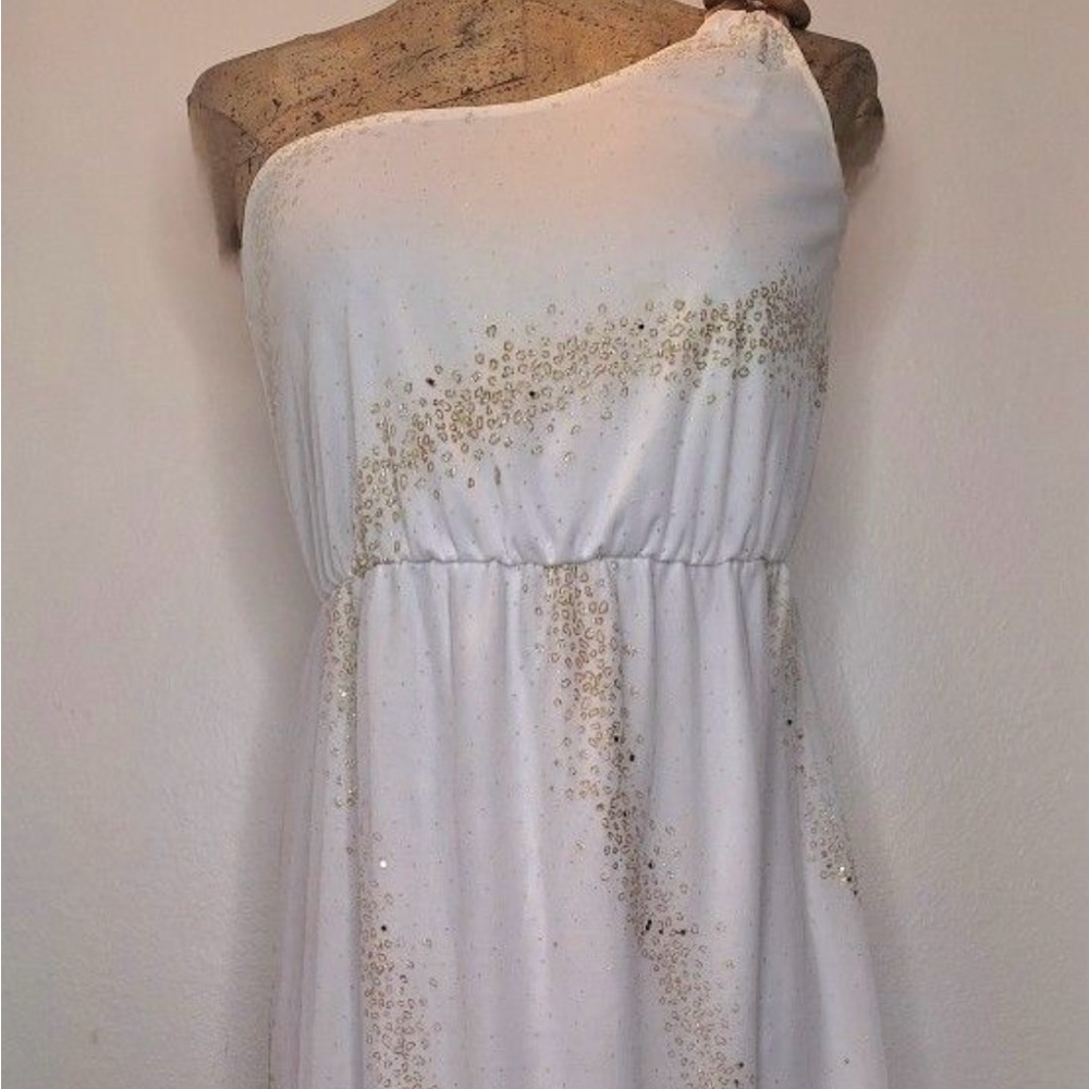 RARE Ruby Fox One Shoulder with Gold Sparkle Embellishments Dress '90s Vintage